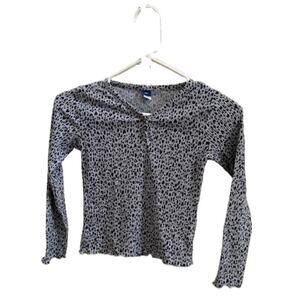 Old Navy-Long Sleeve-Ribbed Henley-Shirt-Cotton Blend-Animal Print-Gray-Girls-8